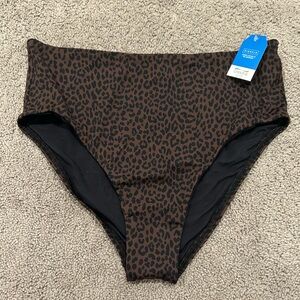 NWT Land’s Wnd Leopard Print High-Waist Bikini Bottoms - Brown/Black